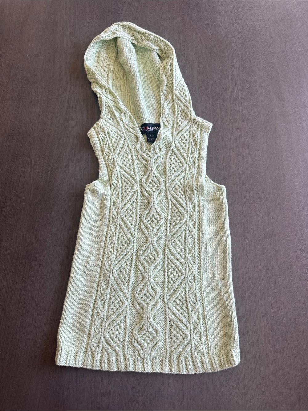 Ellen Tracy Cable-Knit Hooded Tank - Pale Green